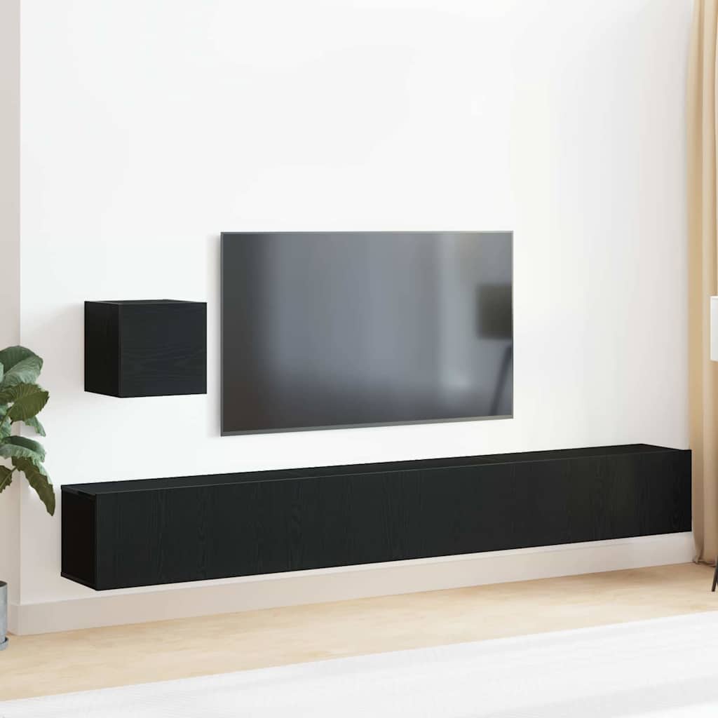 TV Cabinet Set Wall-mounted Black Oak Engineered Wood
