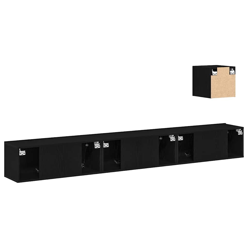 TV Cabinet Set Wall-mounted Black Oak Engineered Wood
