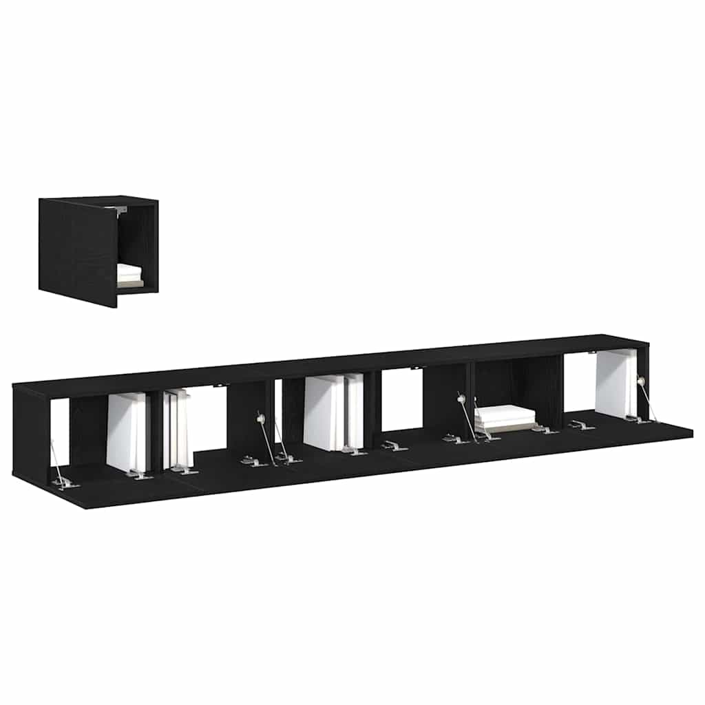 TV Cabinet Set Wall-mounted Black Oak Engineered Wood