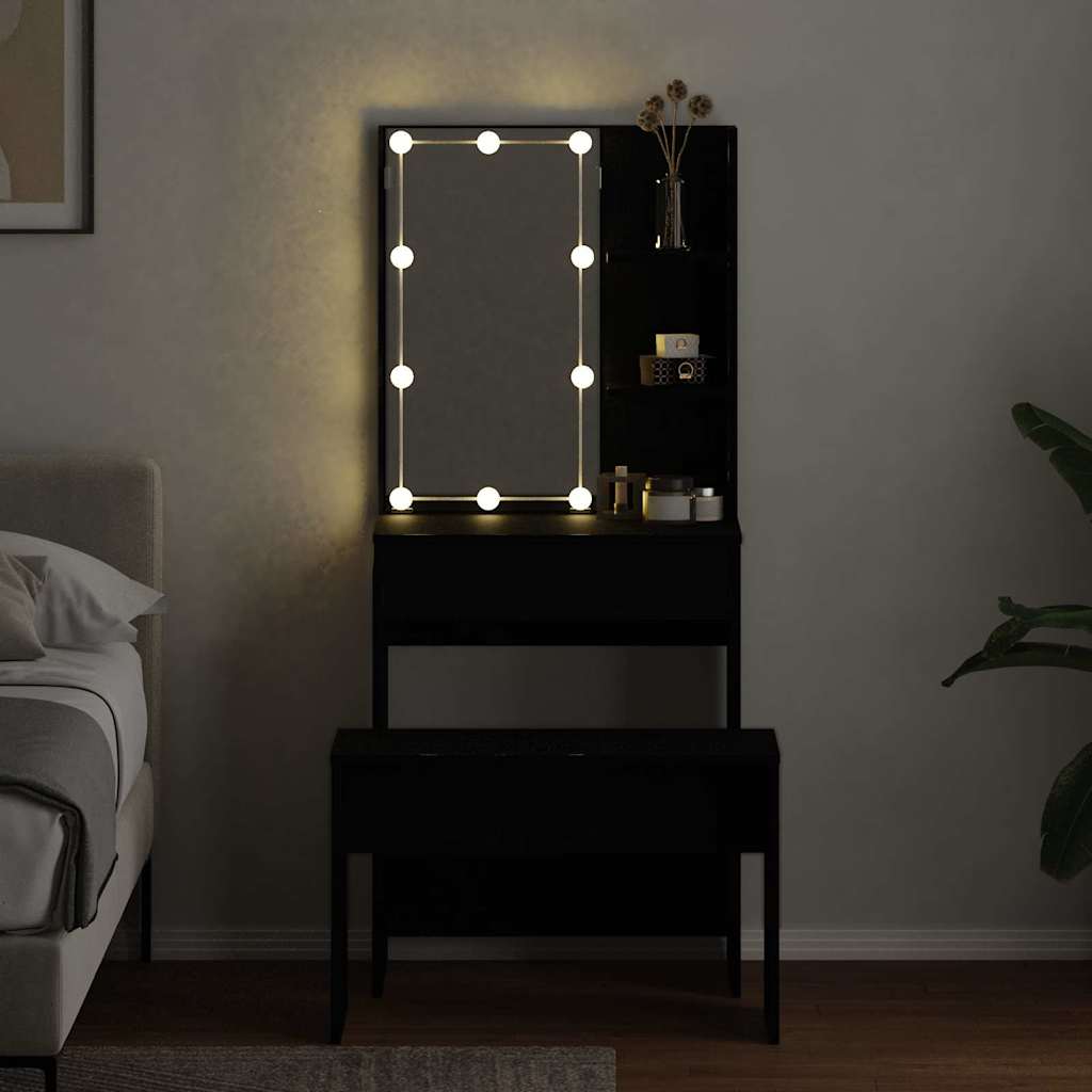 LED Dressing Table Set 2 pcs Black Oak Engineered Wood