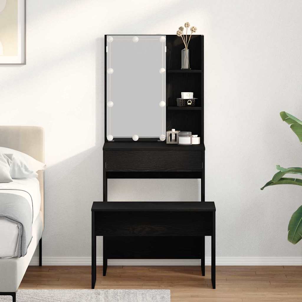 LED Dressing Table Set 2 pcs Black Oak Engineered Wood
