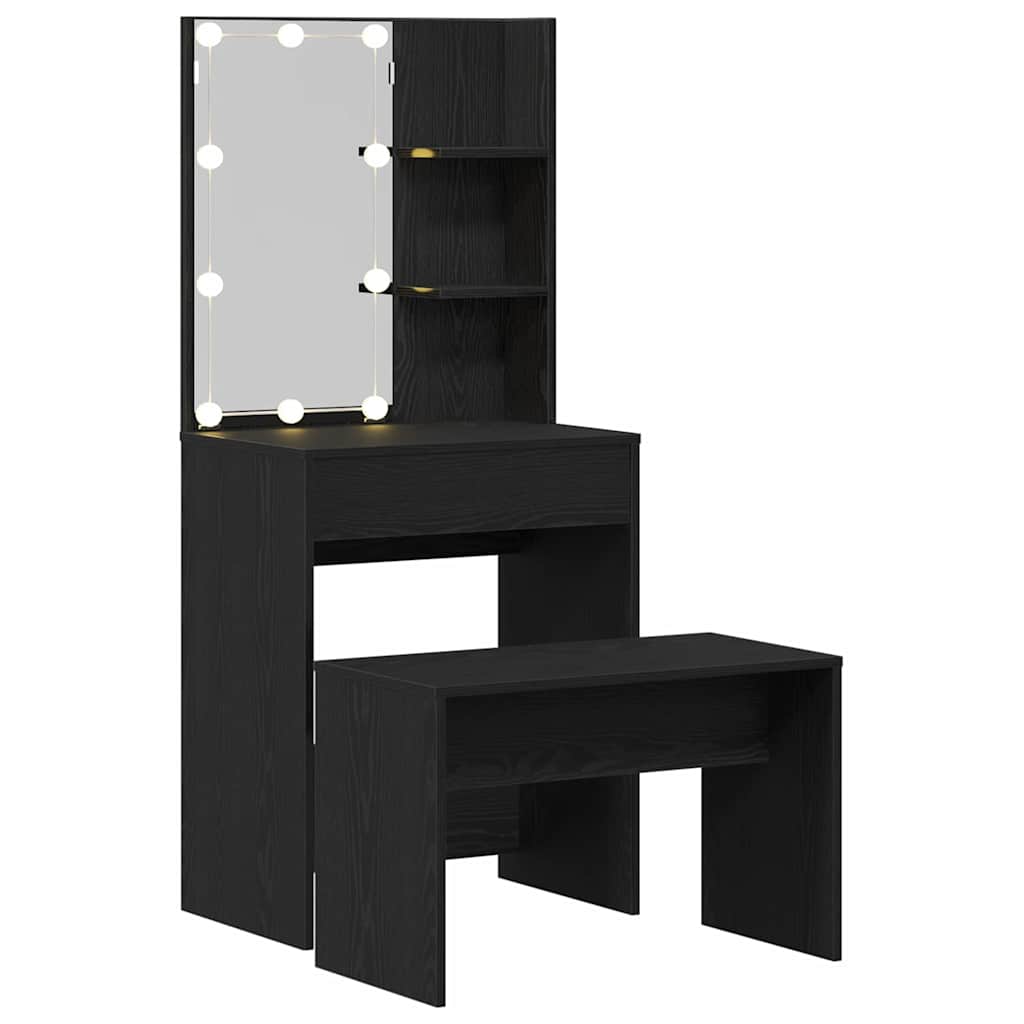 LED Dressing Table Set 2 pcs Black Oak Engineered Wood