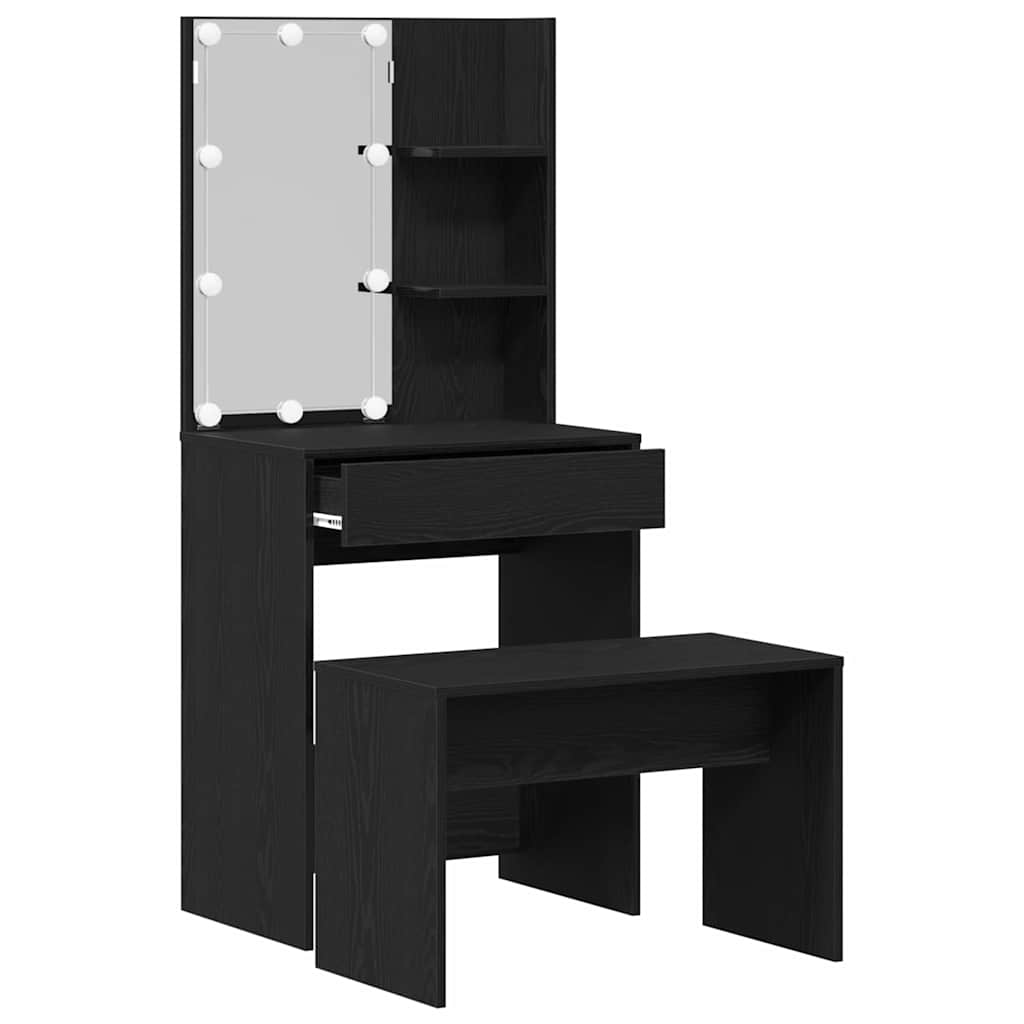 LED Dressing Table Set 2 pcs Black Oak Engineered Wood