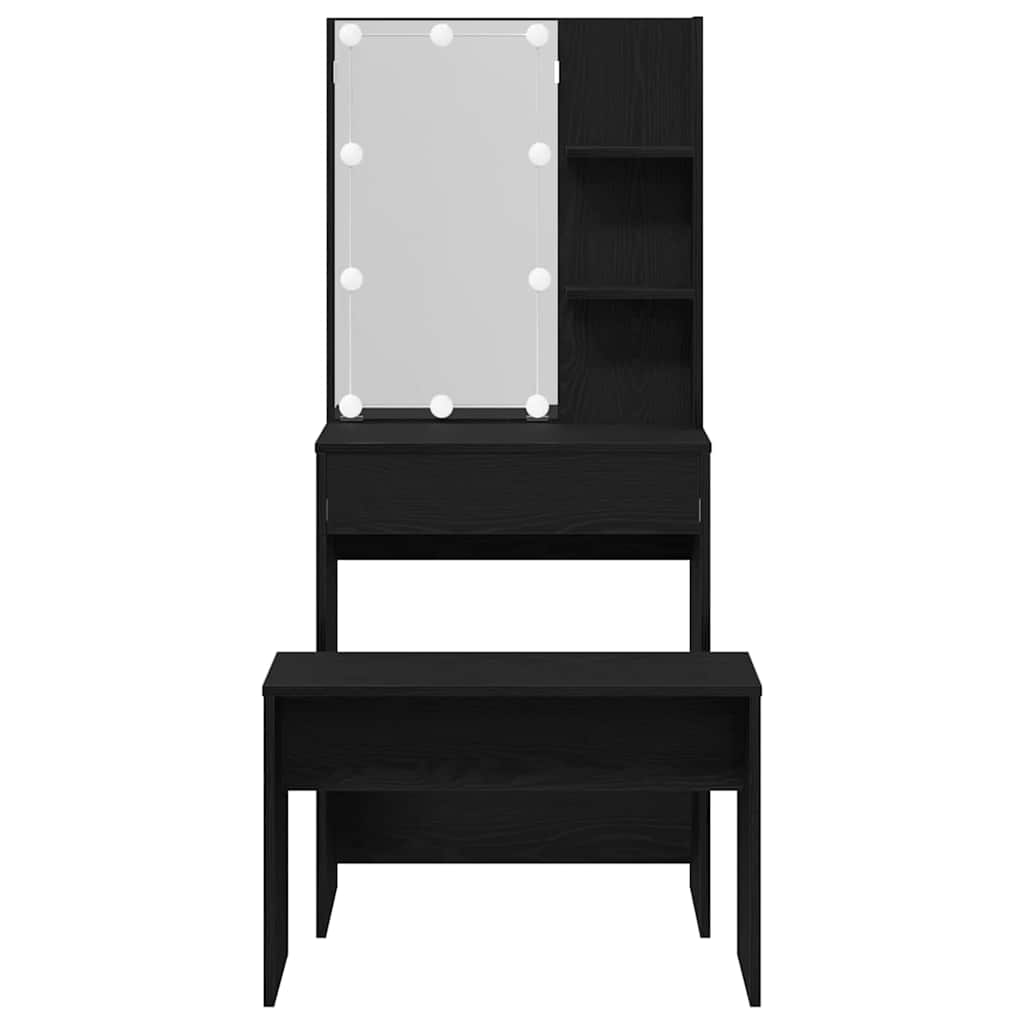 LED Dressing Table Set 2 pcs Black Oak Engineered Wood