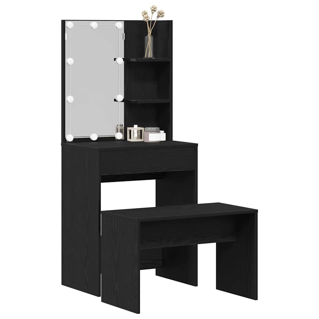 LED Dressing Table Set 2 pcs Black Oak Engineered Wood