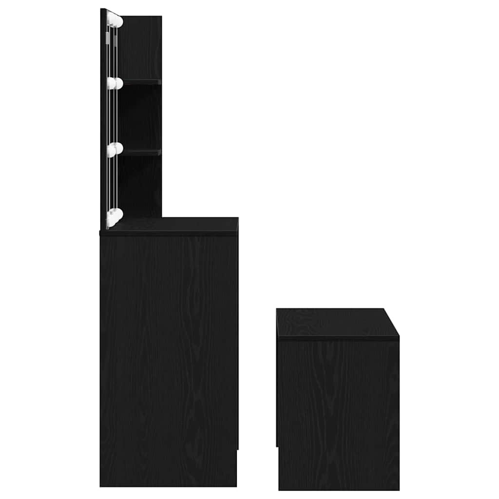 LED Dressing Table Set 2 pcs Black Oak Engineered Wood