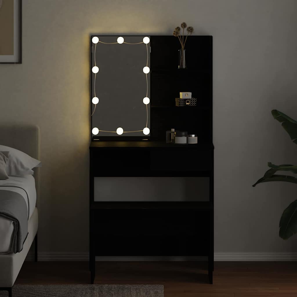 LED Dressing Table Set 2 pcs Black Oak Engineered Wood