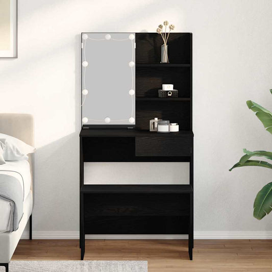LED Dressing Table Set 2 pcs Black Oak 74.5 x 40 x 141 cm