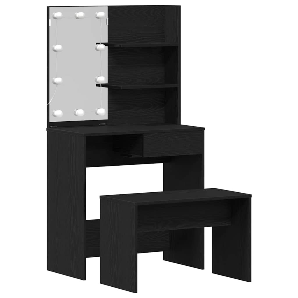 LED Dressing Table Set 2 pcs Black Oak Engineered Wood