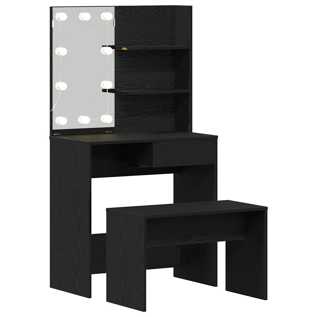 LED Dressing Table Set 2 pcs Black Oak Engineered Wood