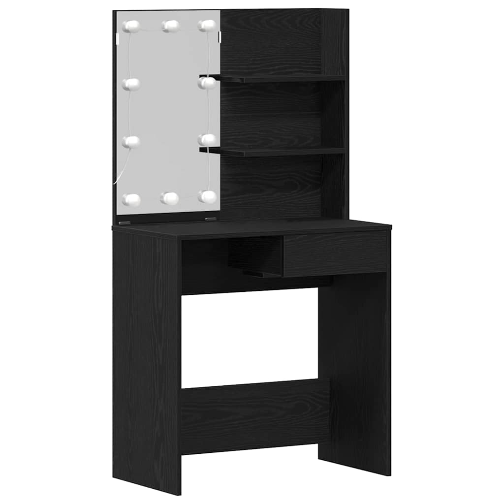 LED Dressing Table Set 2 pcs Black Oak Engineered Wood