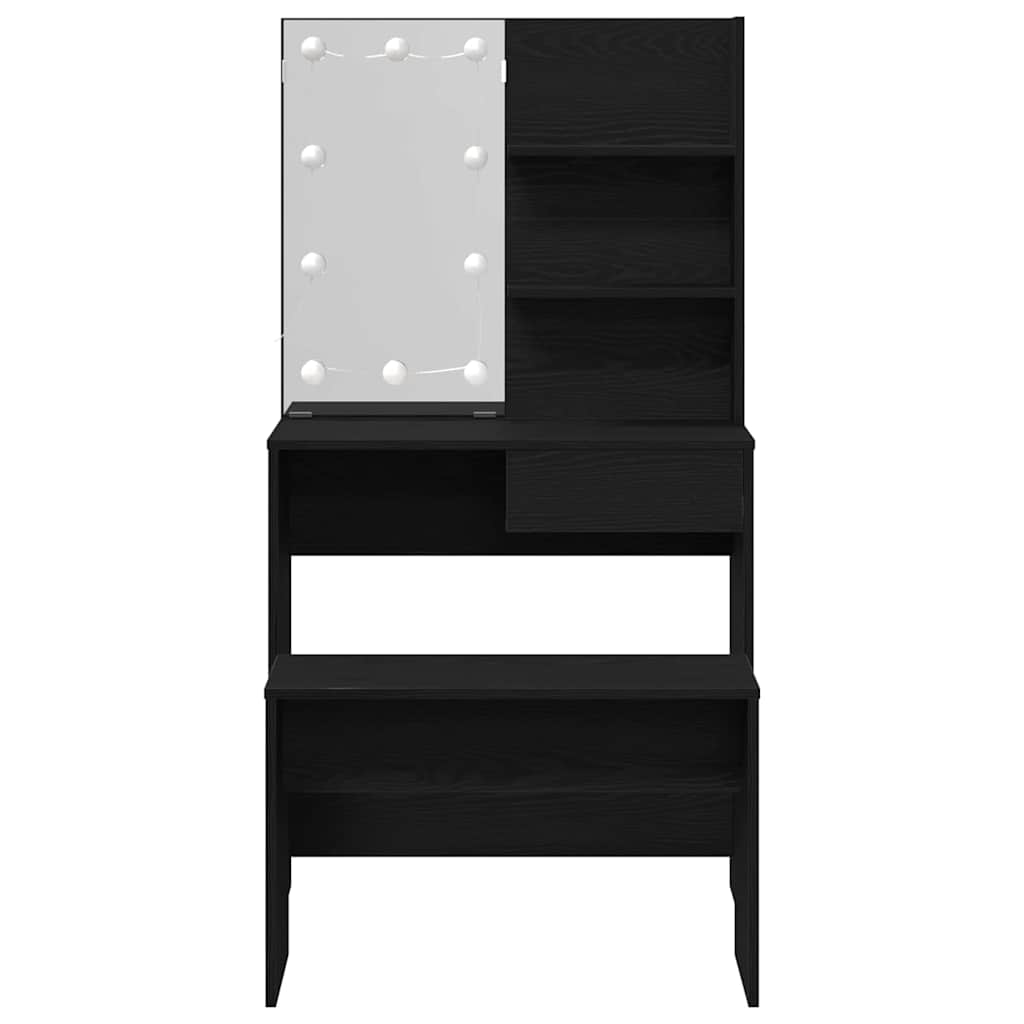 LED Dressing Table Set 2 pcs Black Oak Engineered Wood