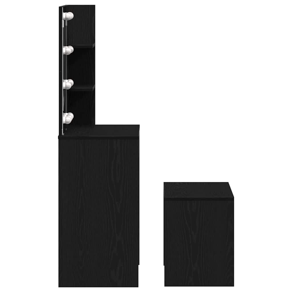 LED Dressing Table Set 2 pcs Black Oak Engineered Wood
