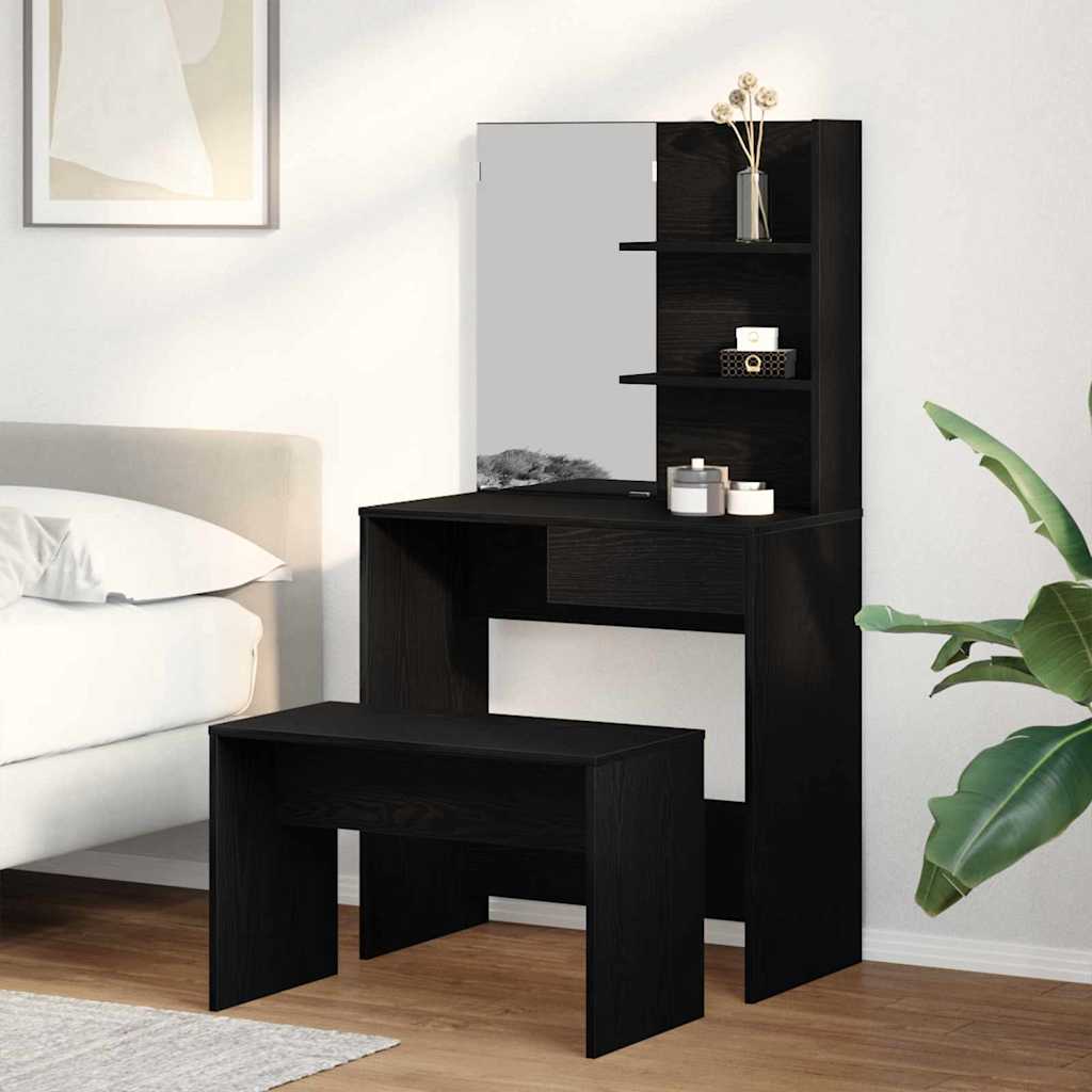 Dressing Table Set with Drawer 2 pcs Black Oak Engineered Wood