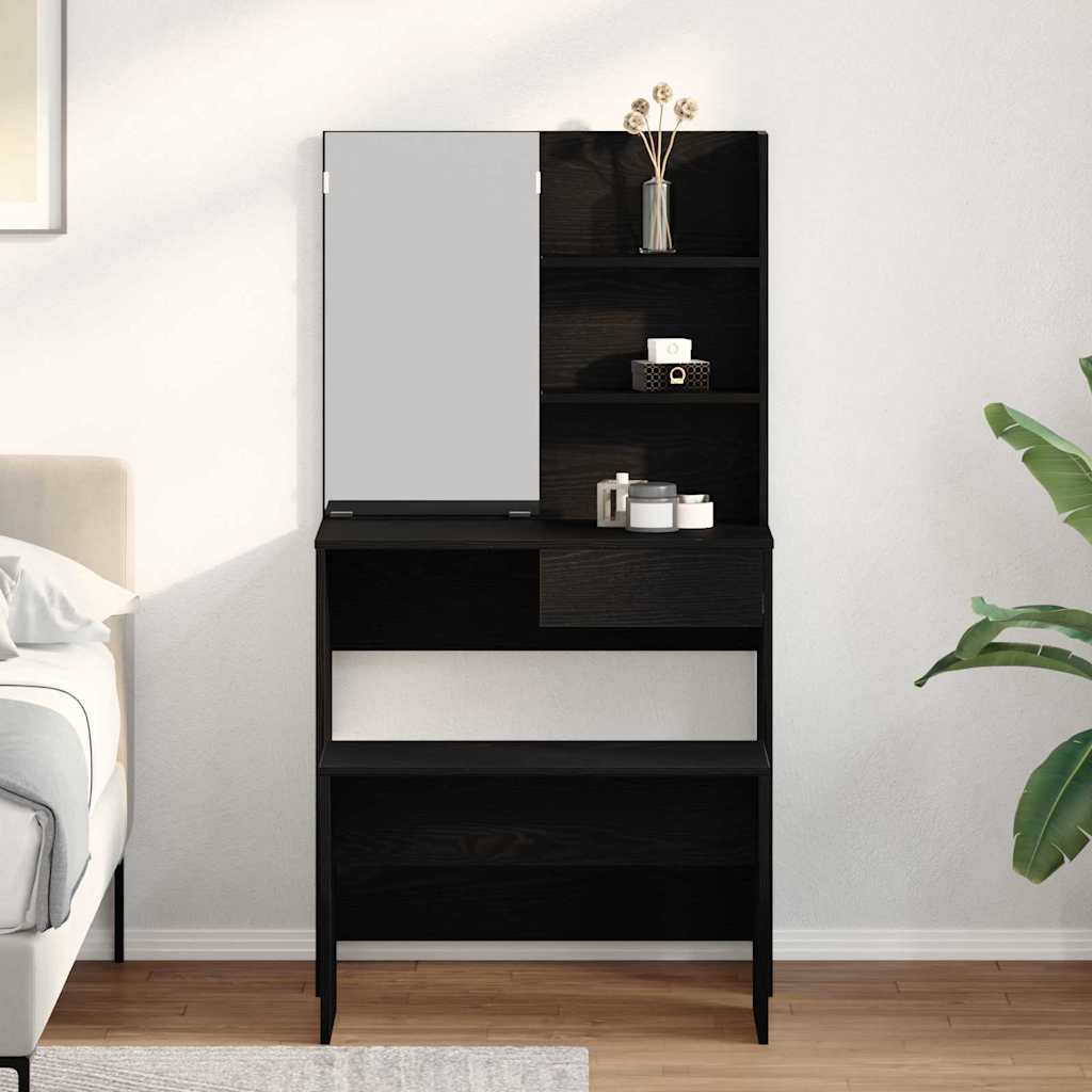 Dressing Table Set with Drawer 2 pcs Black Oak Engineered Wood