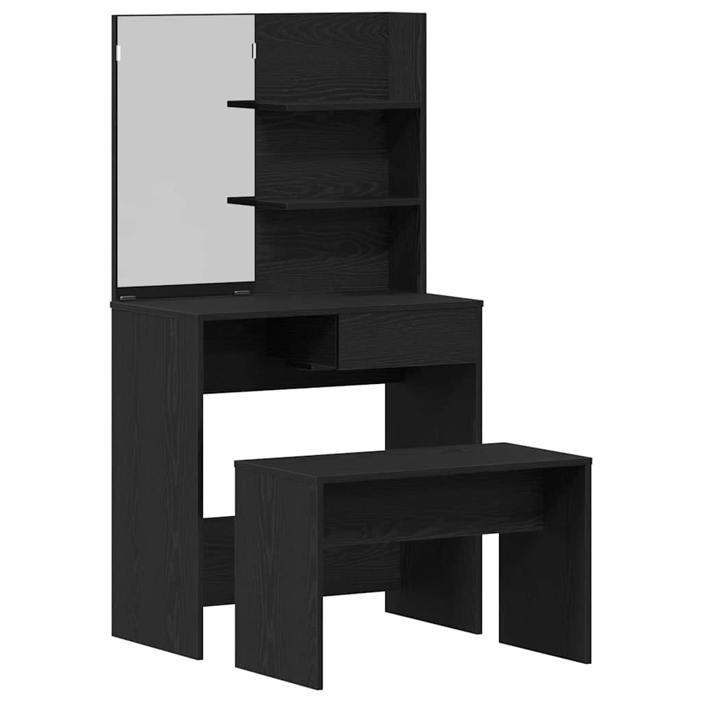 Dressing Table Set with Drawer 2 pcs Black Oak Engineered Wood