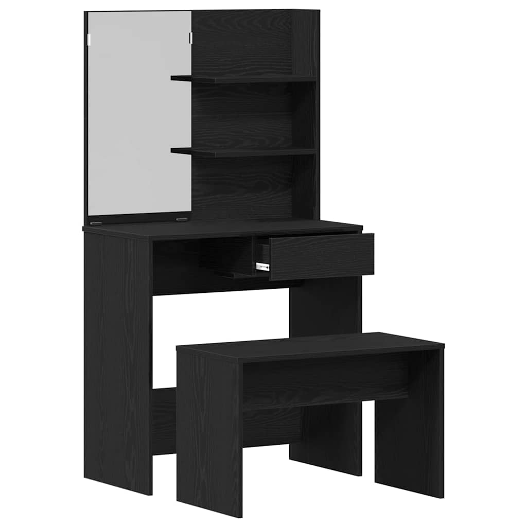 Dressing Table Set with Drawer 2 pcs Black Oak Engineered Wood