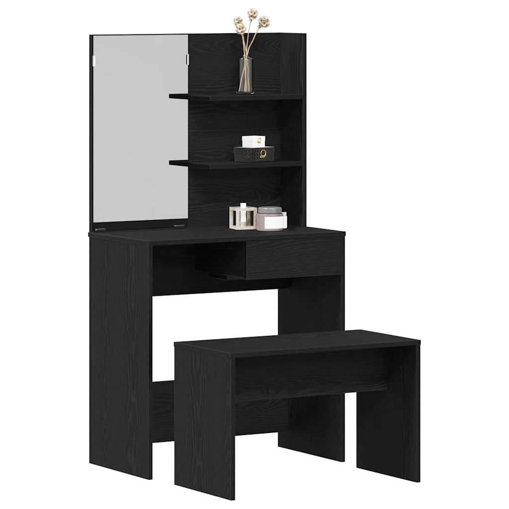 Dressing Table Set with Drawer 2 pcs Black Oak Engineered Wood