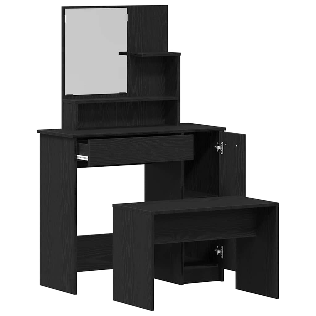 Dressing Table Set with Drawer 2 pcs Black Oak Engineered Wood