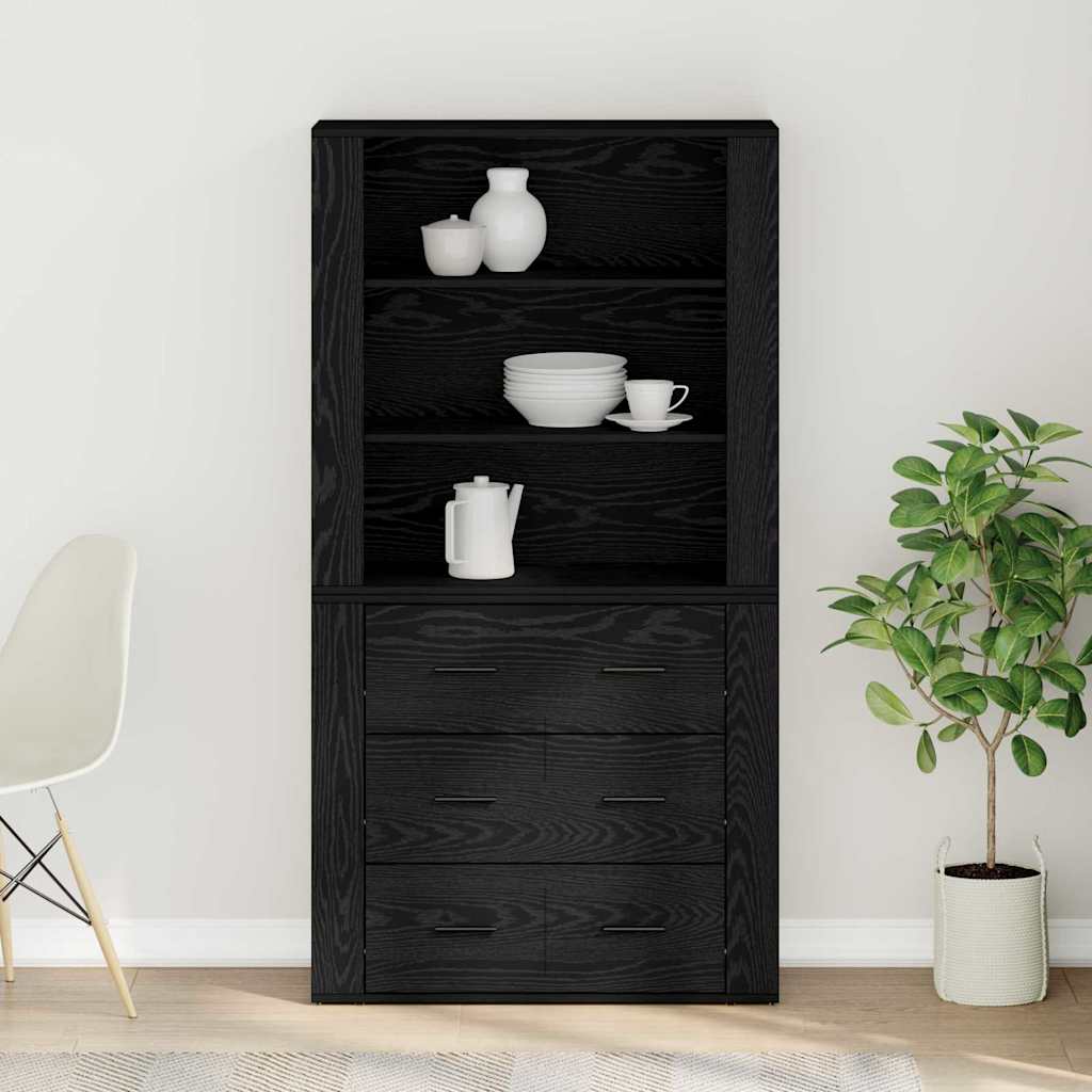 Highboard Black Oak 80 x 33 x 150 cm Engineered Wood