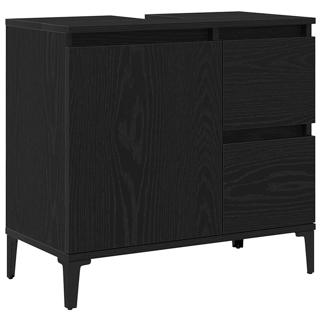 Bathroom Furniture Set Wall-mounted with Door 3 pcs Black Oak