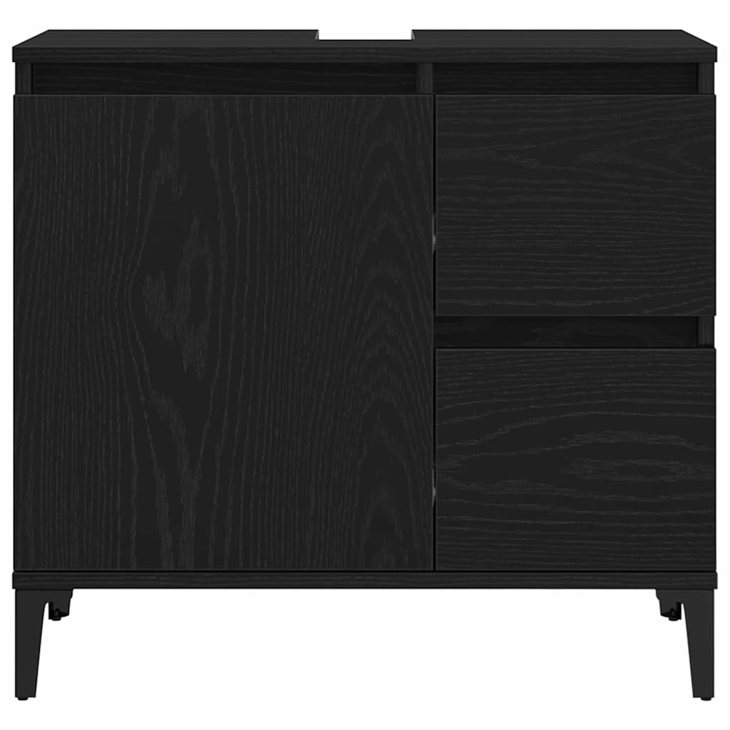 Bathroom Furniture Set Wall-mounted with Door 3 pcs Black Oak