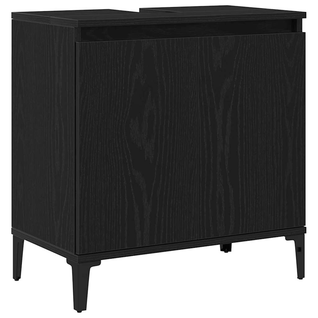 Bathroom Furniture Set Wall-mounted with Door 3 pcs Black Oak