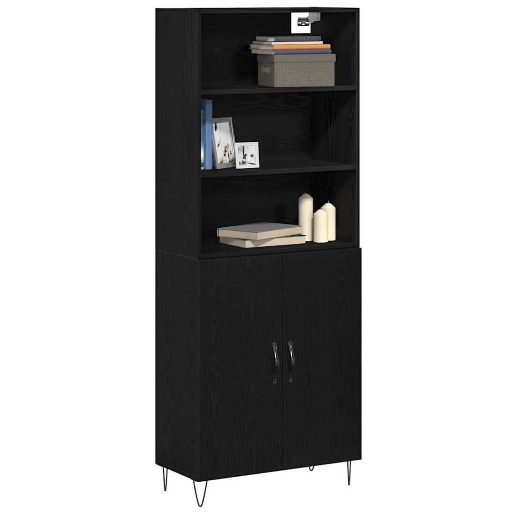 Highboard 2 pcs Black Oak Engineered Wood