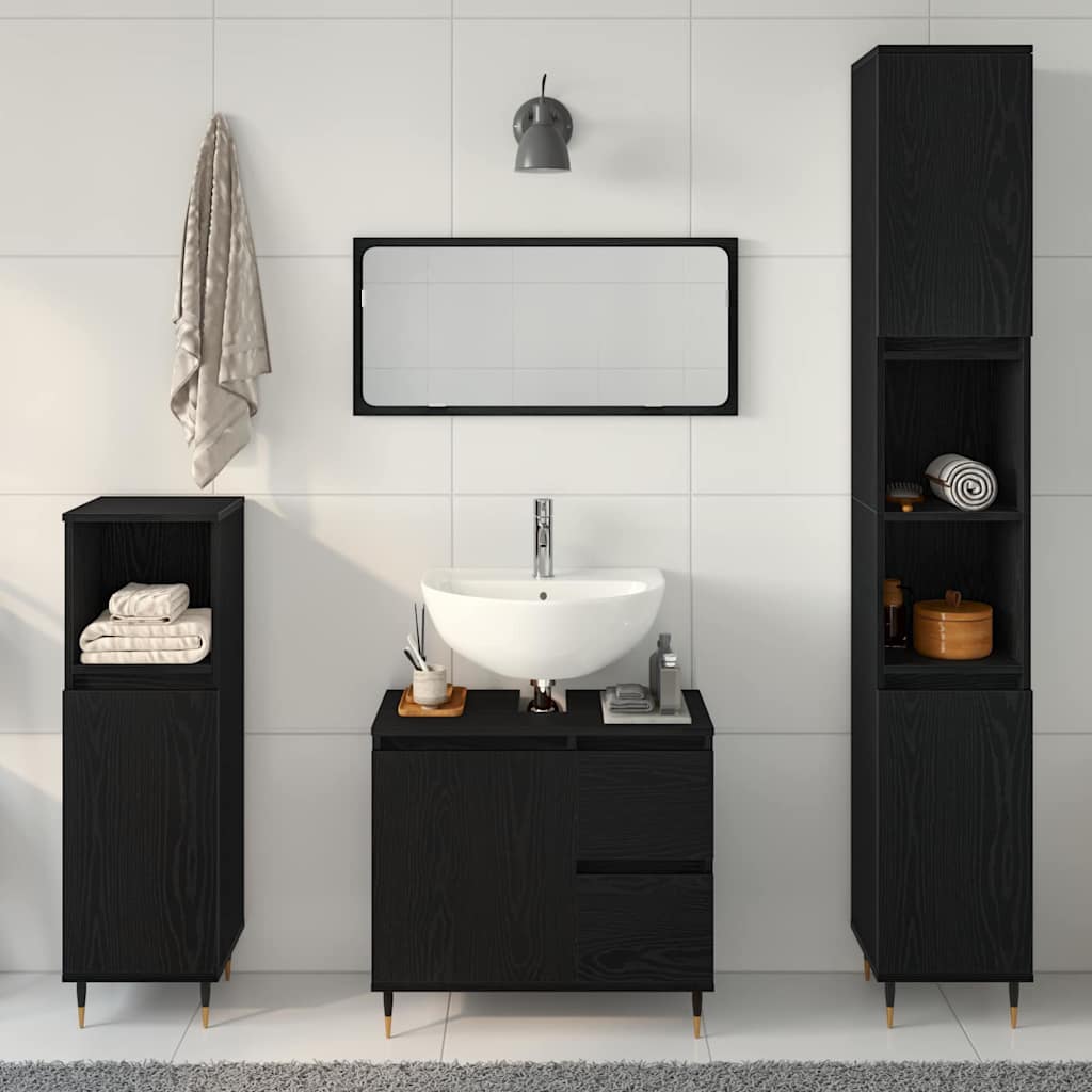 Bathroom Furniture Set 3 pcs Black Oak