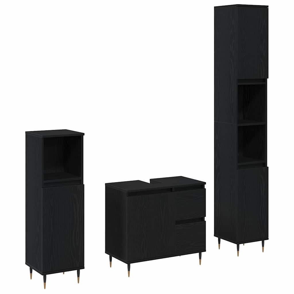 Bathroom Furniture Set 3 pcs Black Oak