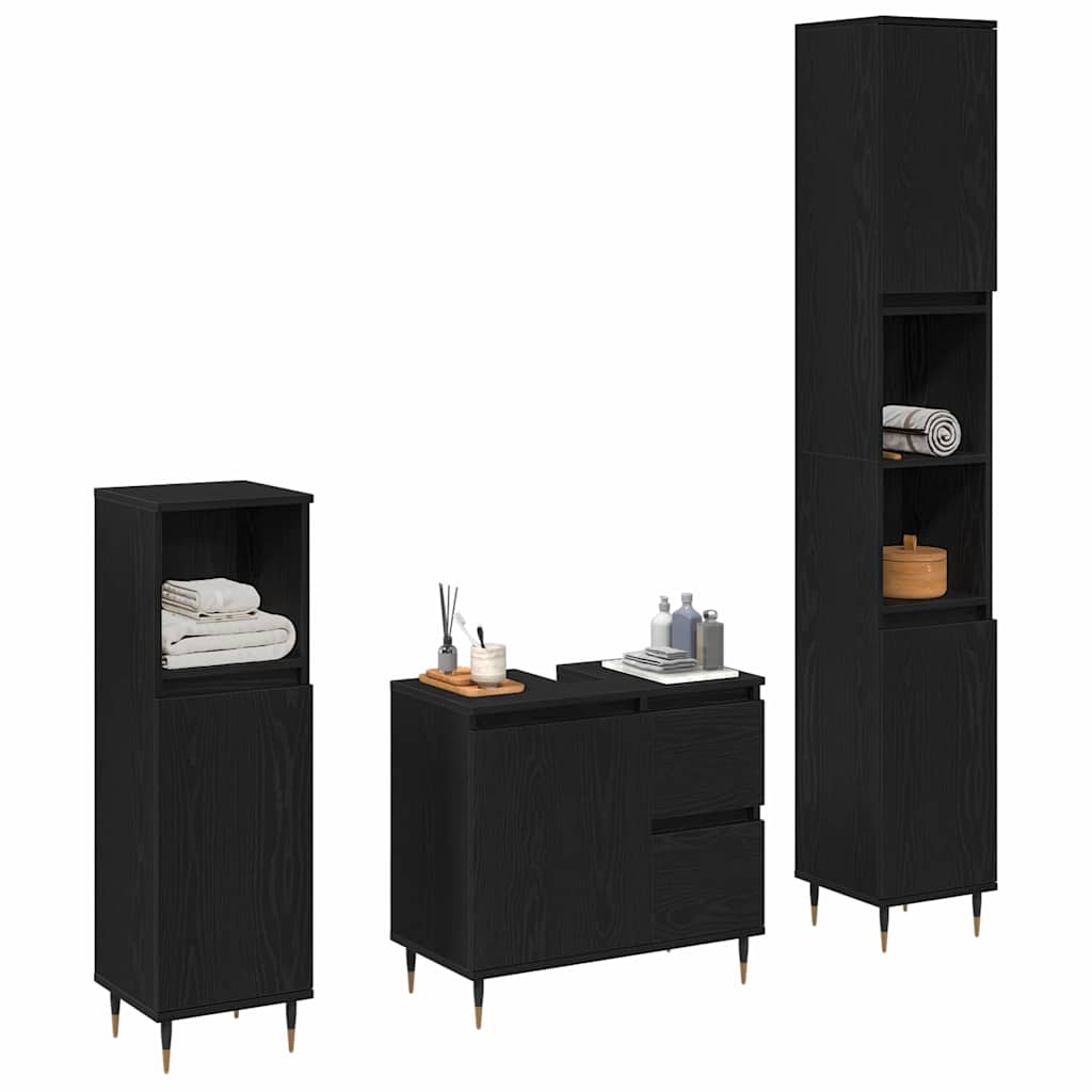 Bathroom Furniture Set 3 pcs Black Oak