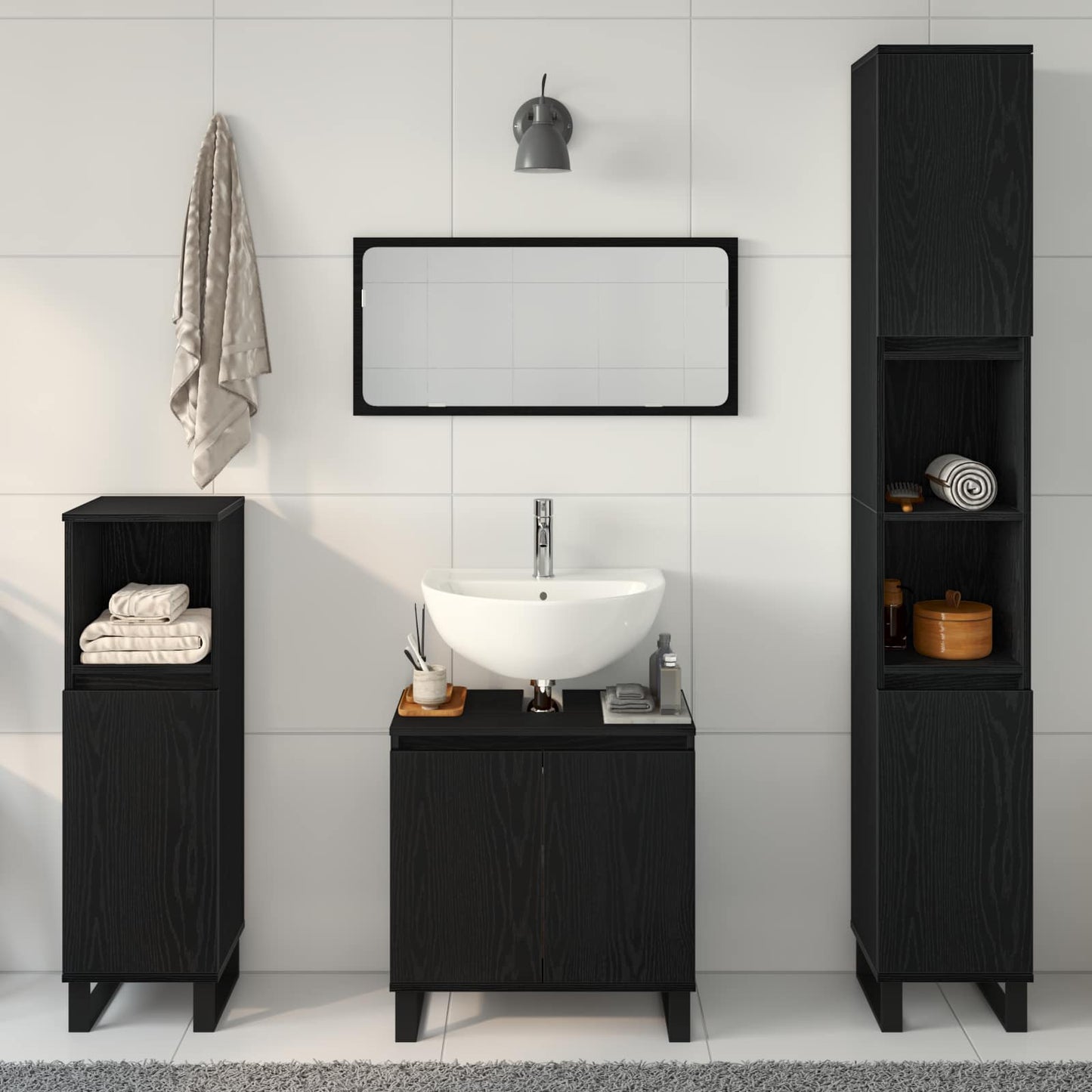 Bathroom Furniture Set 3 pcs Black Oak
