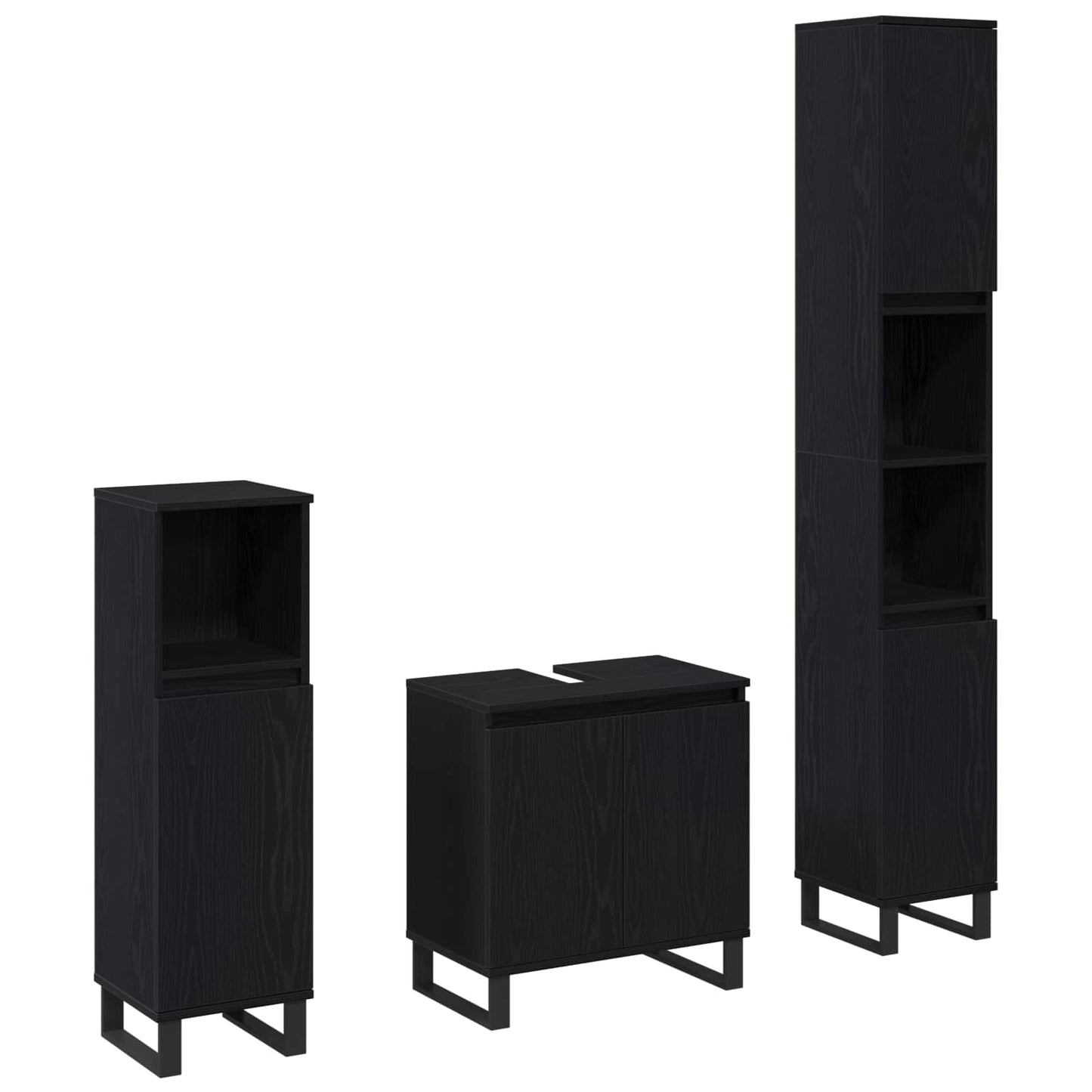Bathroom Furniture Set 3 pcs Black Oak
