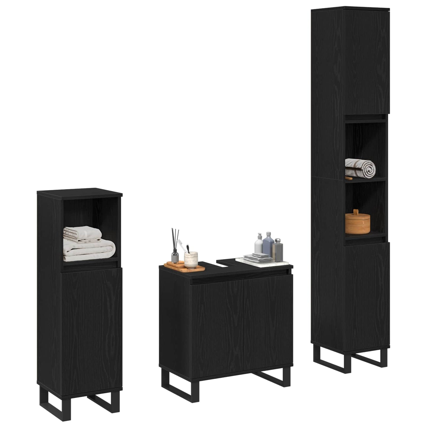 Bathroom Furniture Set 3 pcs Black Oak