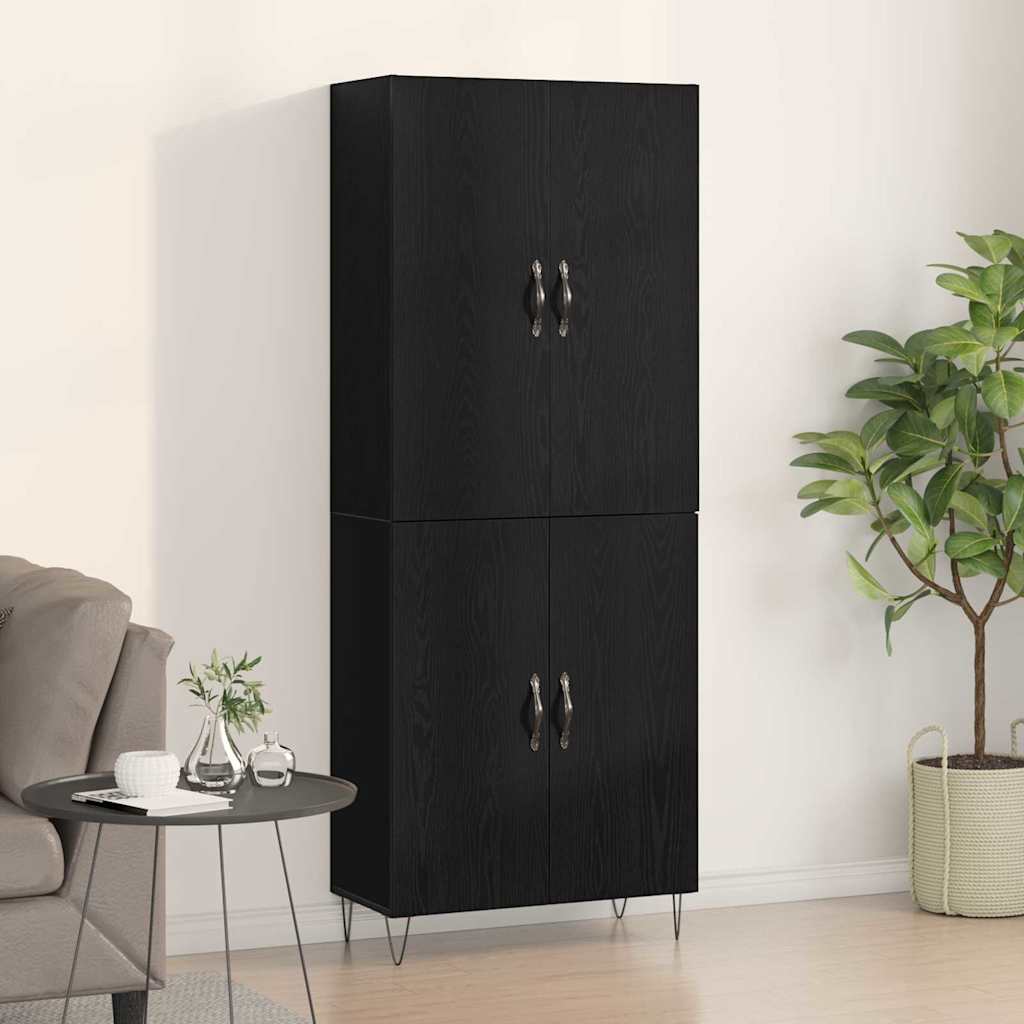 Highboard 2 pcs Black Oak Engineered Wood and Glass