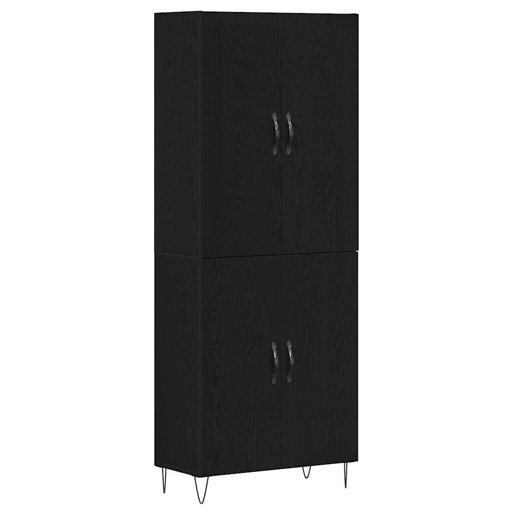 Highboard 2 pcs Black Oak Engineered Wood and Glass