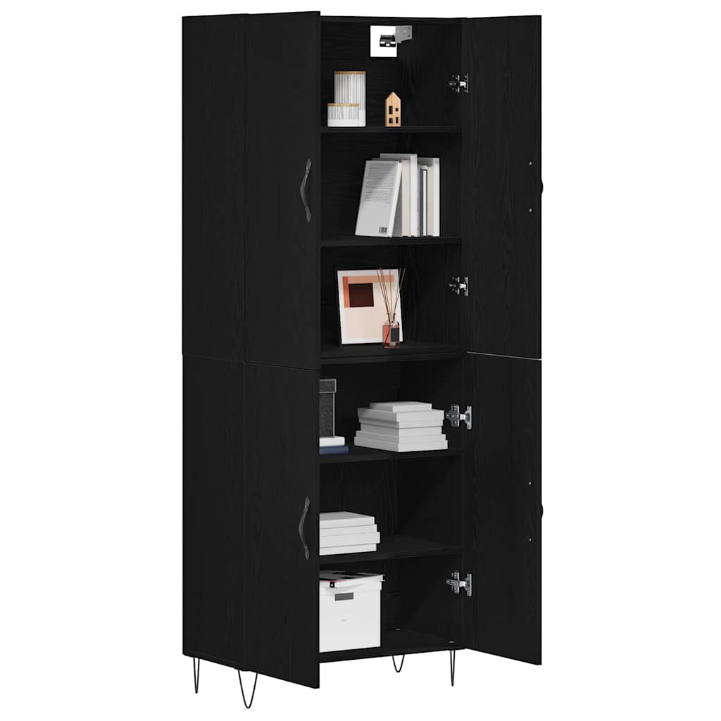 Highboard 2 pcs Black Oak Engineered Wood and Glass