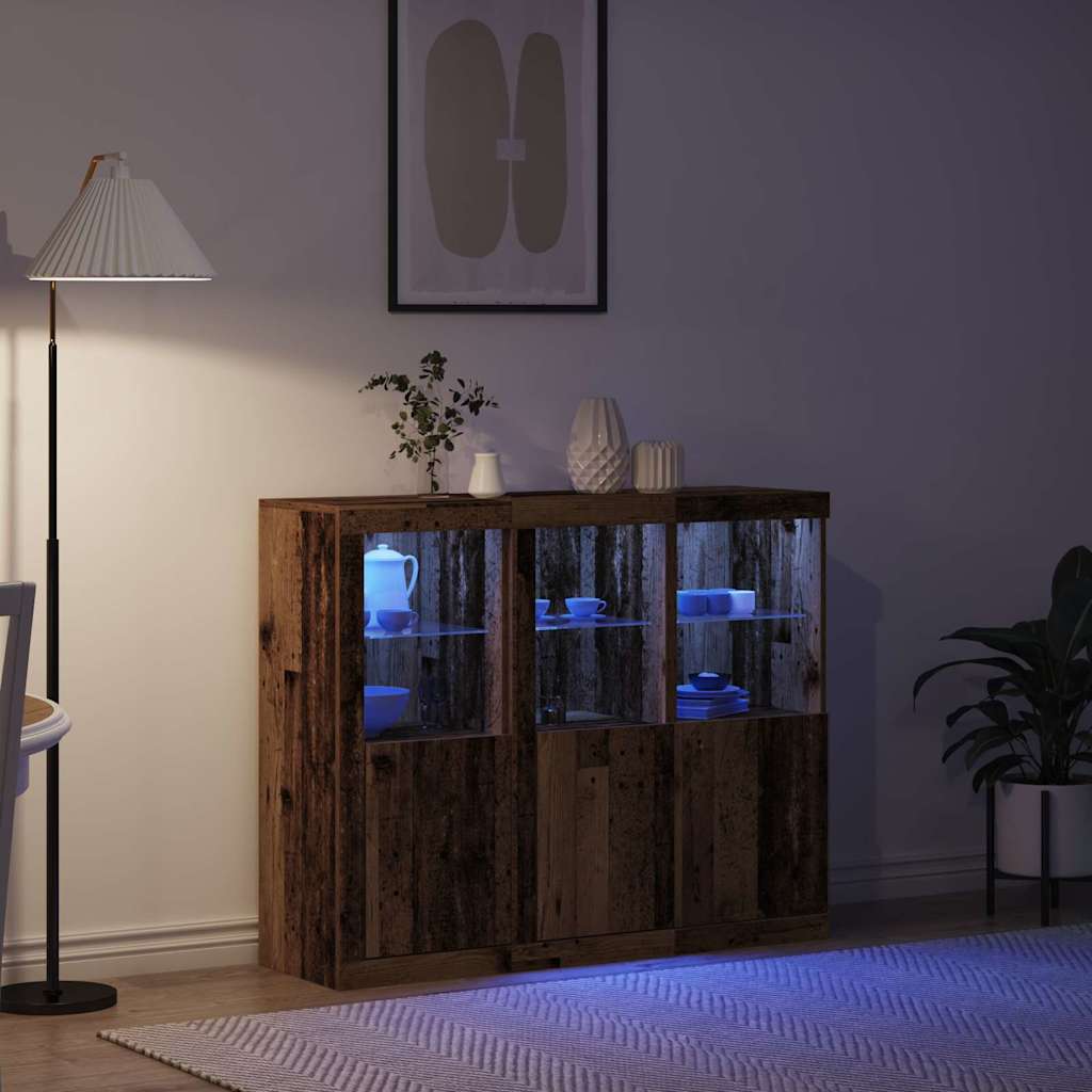 LED Sideboard 3 pcs Old Wood 123 x 37 x 100 cm Engineered Wood