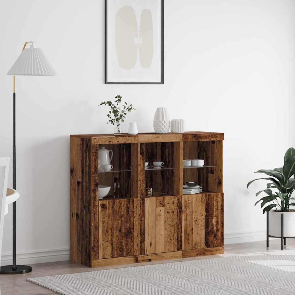 LED Sideboard 3 pcs Old Wood 123 x 37 x 100 cm Engineered Wood