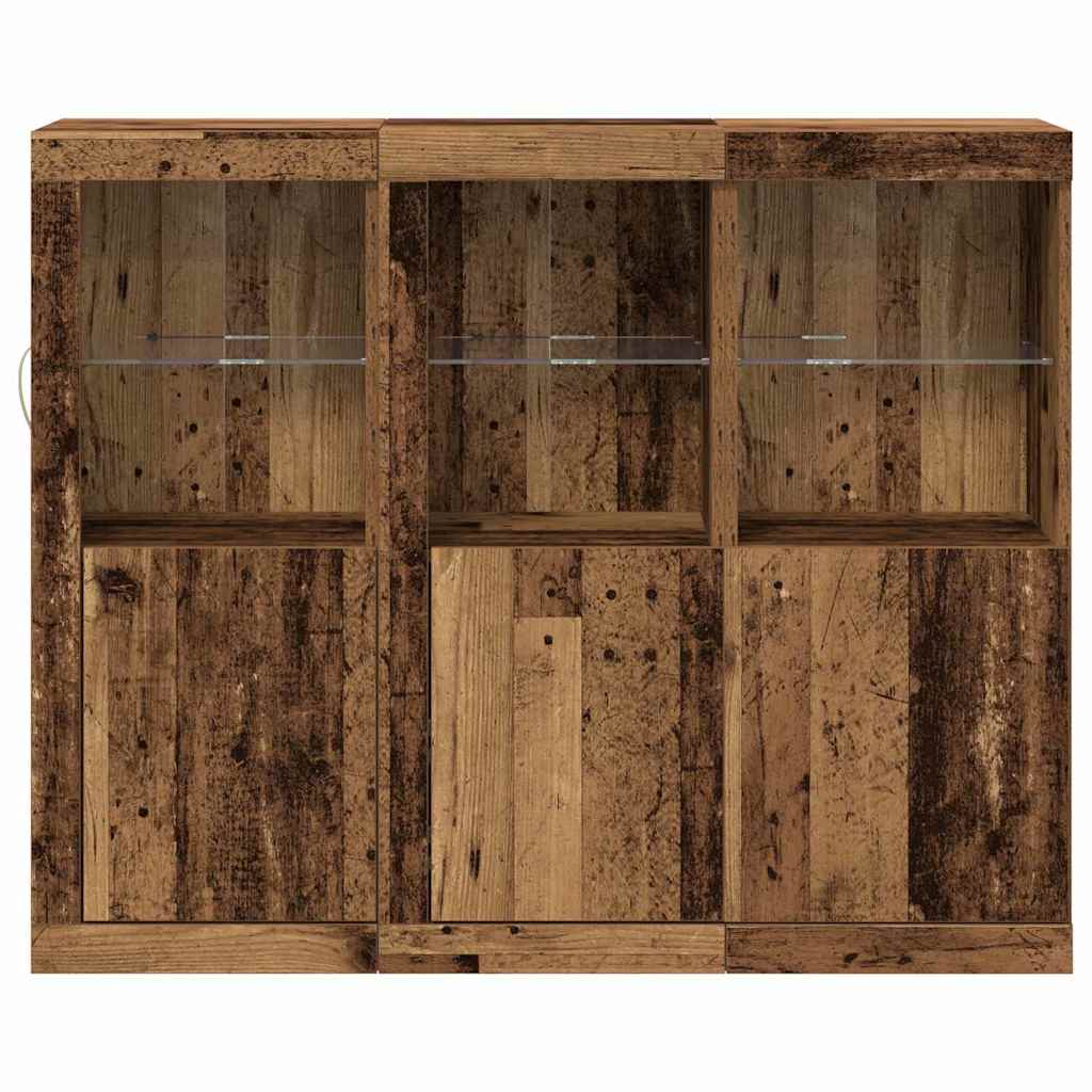LED Sideboard 3 pcs Old Wood 123 x 37 x 100 cm Engineered Wood