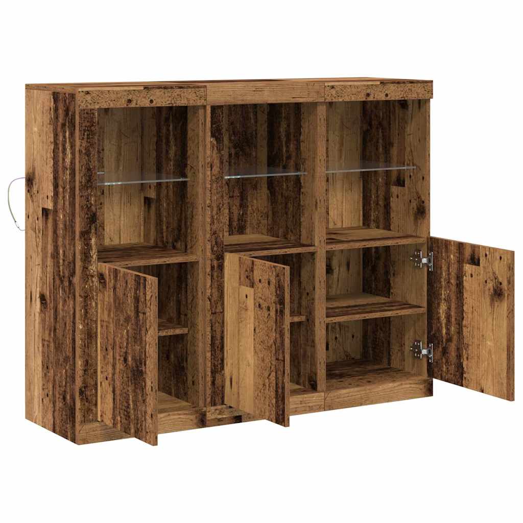 LED Sideboard 3 pcs Old Wood 123 x 37 x 100 cm Engineered Wood