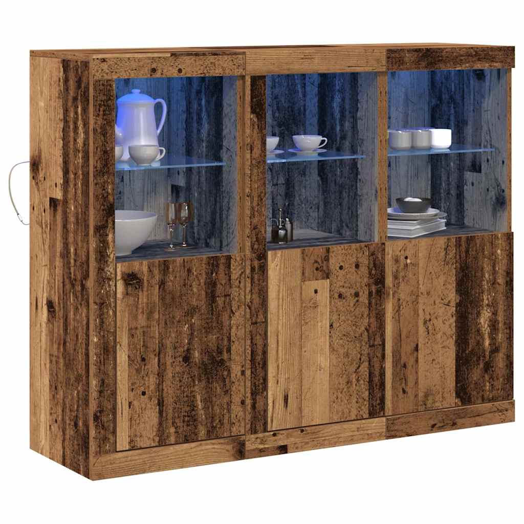 LED Sideboard 3 pcs Old Wood 123 x 37 x 100 cm Engineered Wood