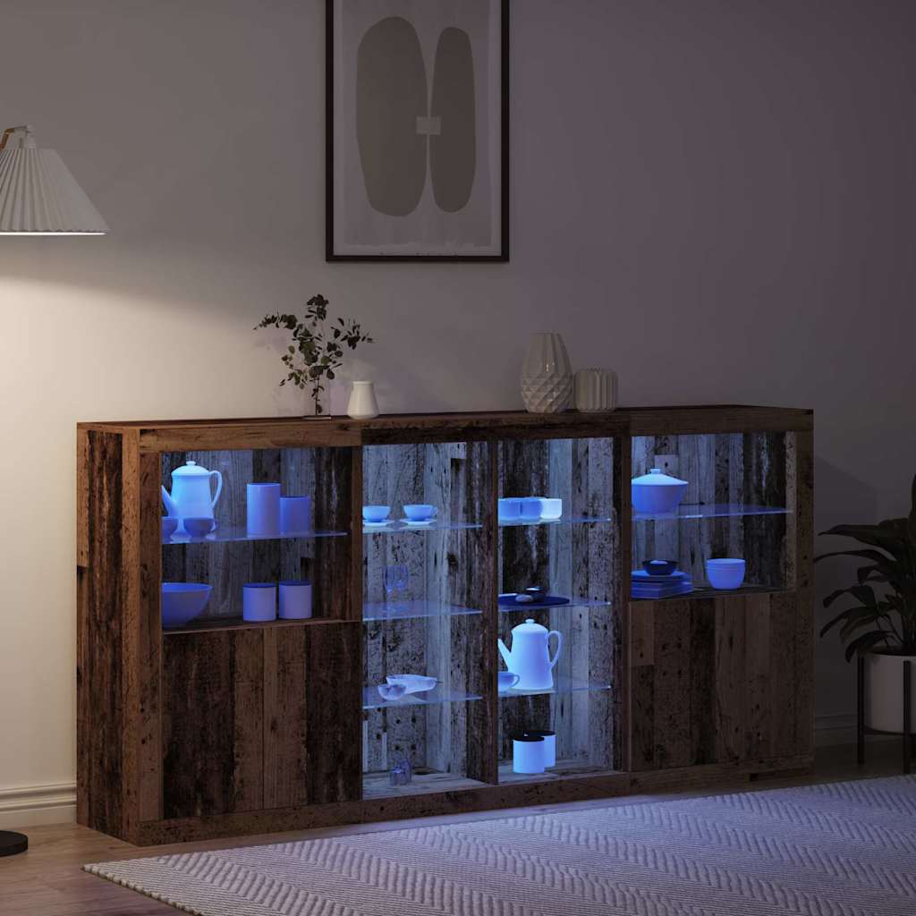 LED Sideboard 3 pcs Old Wood 202 x 37 x 100 cm Engineered Wood