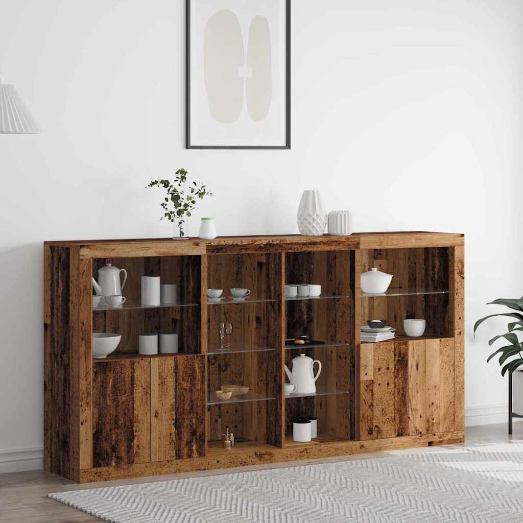 LED Sideboard 3 pcs Old Wood 202 x 37 x 100 cm Engineered Wood