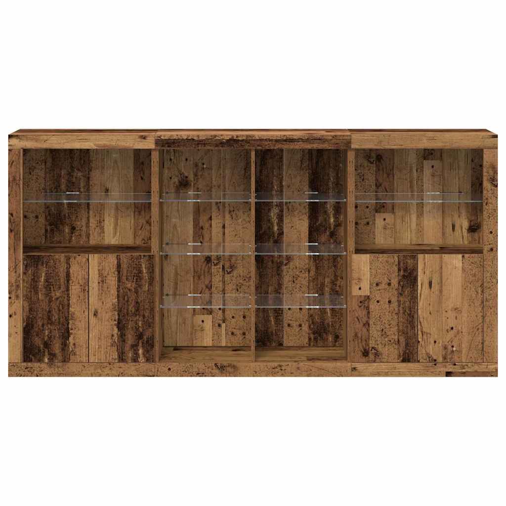LED Sideboard 3 pcs Old Wood 202 x 37 x 100 cm Engineered Wood