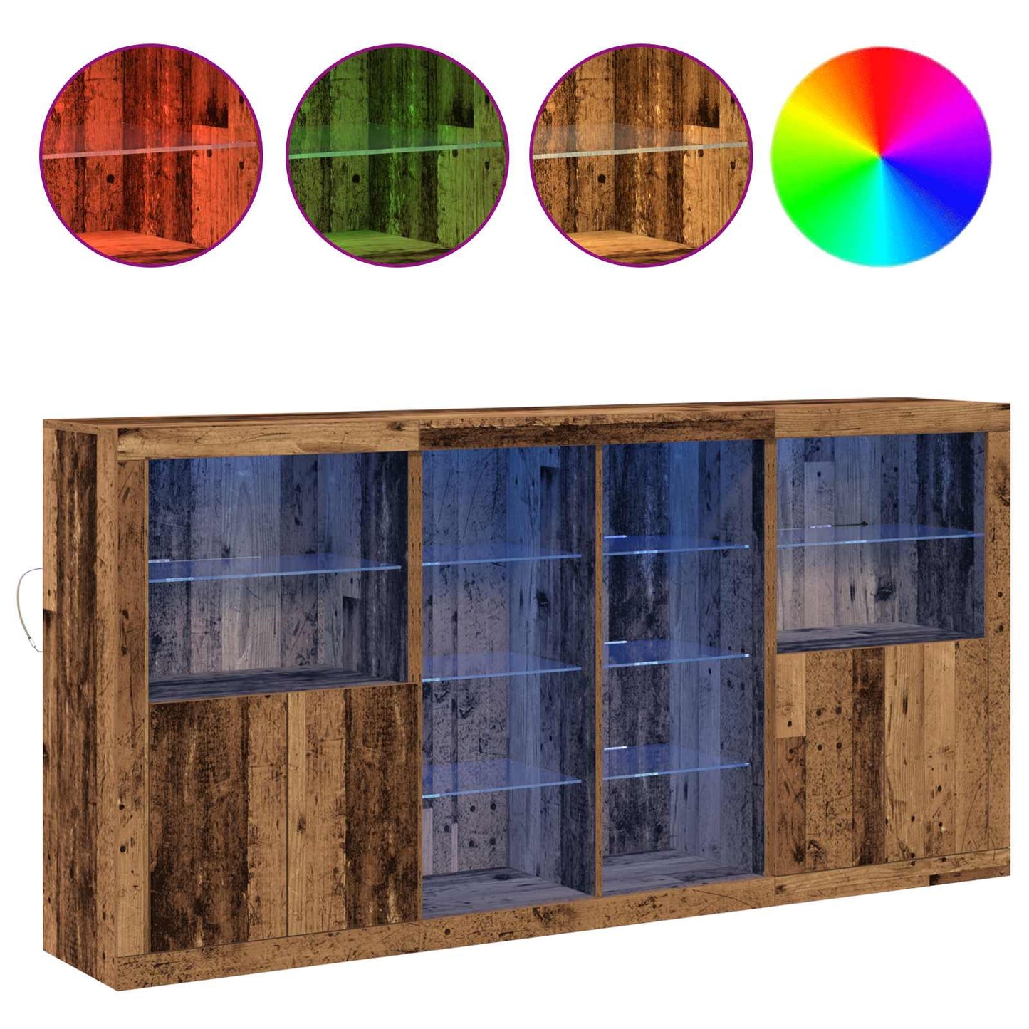 LED Sideboard 3 pcs Old Wood 202 x 37 x 100 cm Engineered Wood