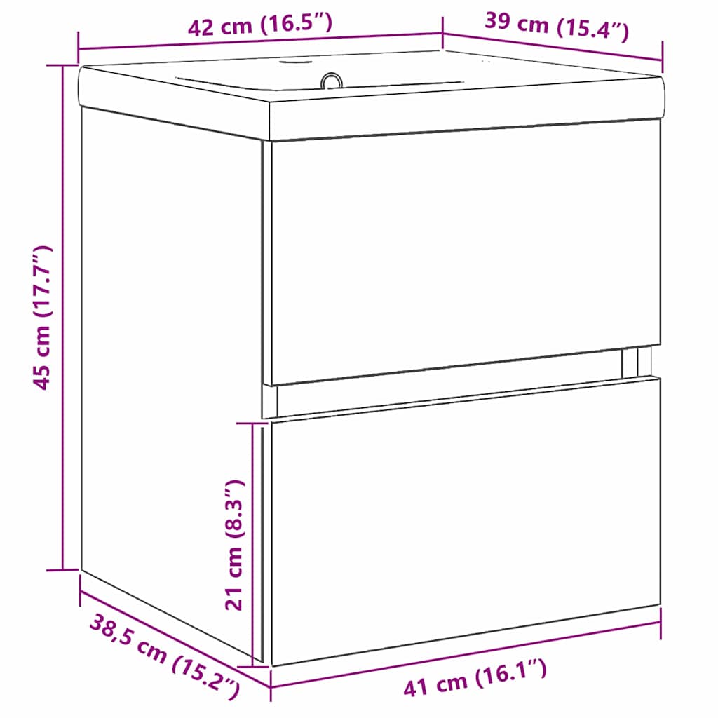Bathroom Sink Cabinet Black Oak 41 x 39 x 62 cm Engineered Wood
