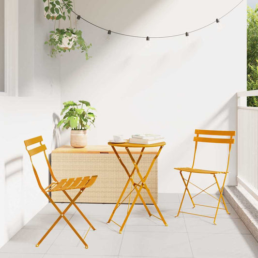 Garden Folding Chair 2 pcs Mustard Metal