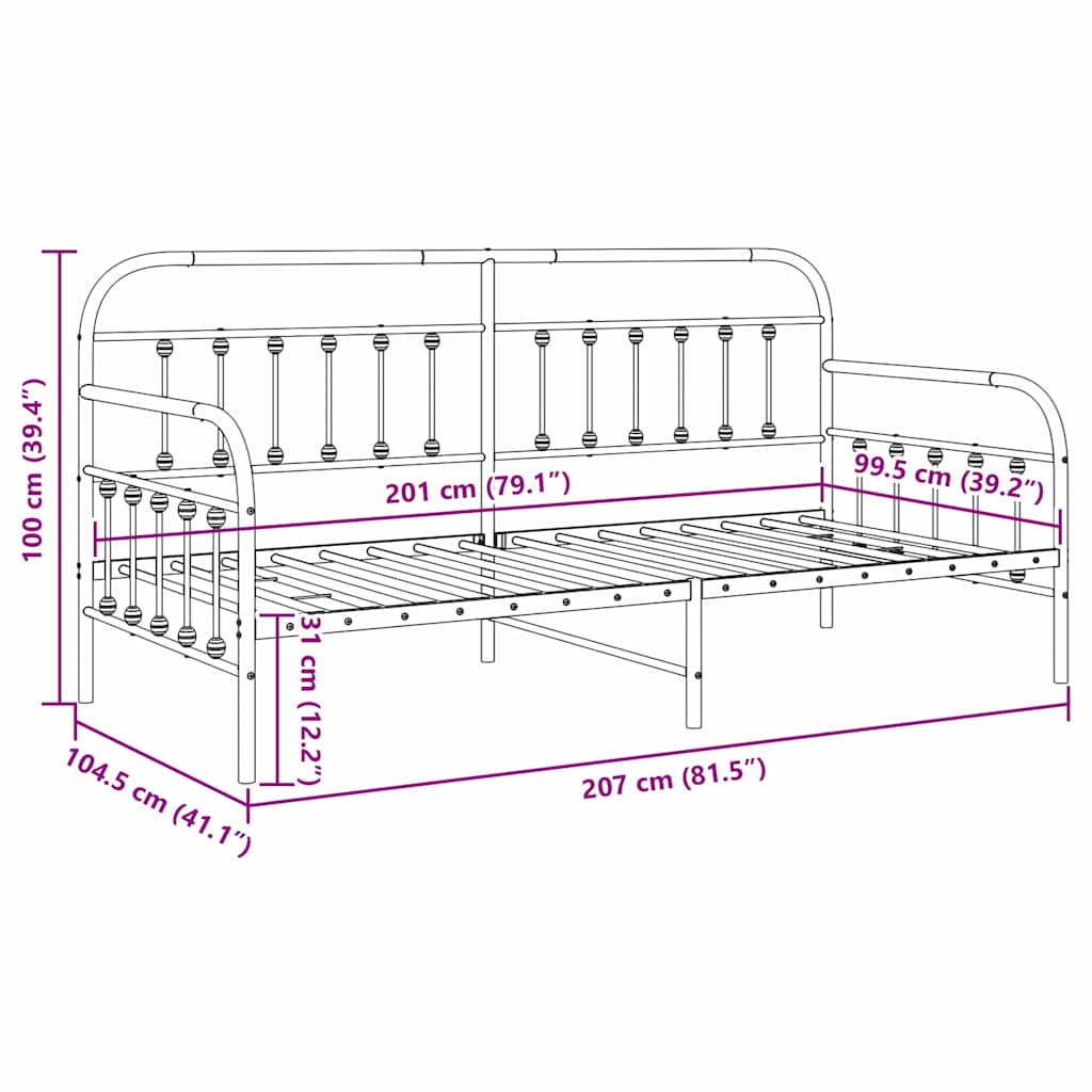 Daybed Frame Black 100 x 200 cm Powder-Coated Steel