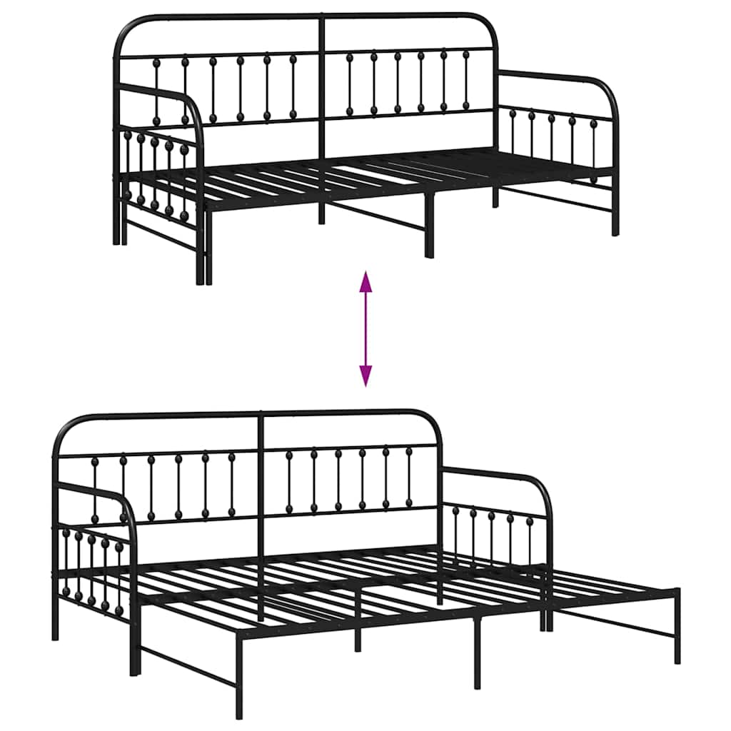 Daybed Frame Black 100 x 200 cm Powder-Coated Steel